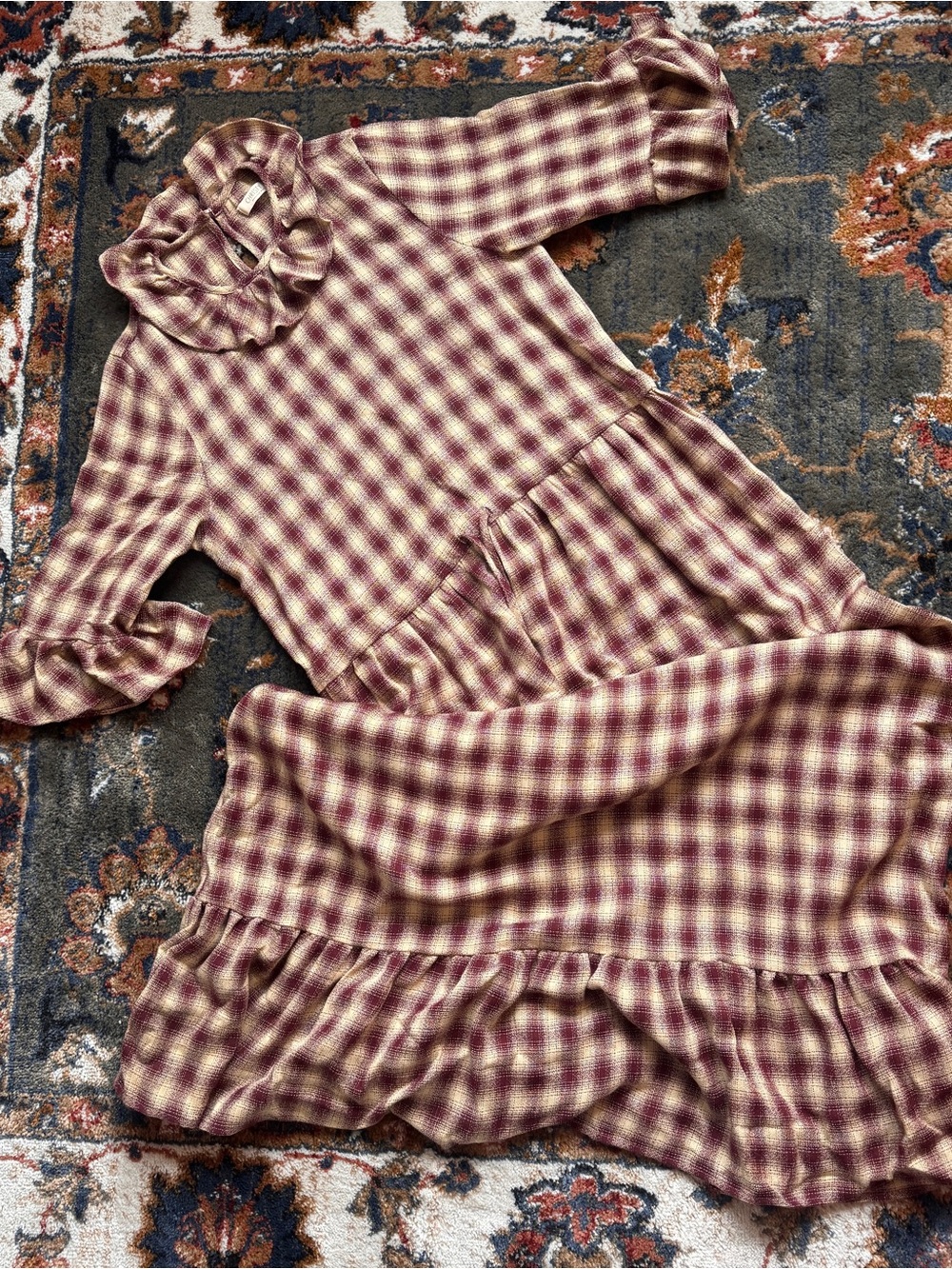Christy Dawn burgundy and cream maxi dress.